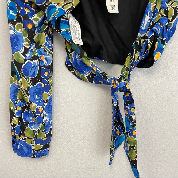 New Zara Floral Print One Sleeve Asymmetrical Cropped Too Size Small - Picture 11 of 16